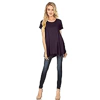 Womens Short Sleeve Scoop Neck Flowy Tunic Top - Made in USA, Large, Plum
