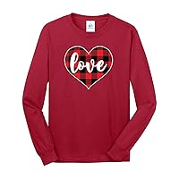 Threadrock Men's Plaid Heart Love Long Sleeve T-Shirt