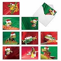 The Best Card Company - 10 Holiday Note Cards for Christmas - Festive Bulk Assortment, Boxed Notecards with Envelopes (4 x 5.12 Inch) - Yule Frogs M1754XS