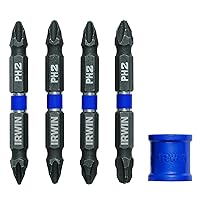 IRWIN Tools IMPACT Performance Series Double-Ended Screwdriver Power Bit, Phillips, 2 3/8-inch length, 5-Piece Set with Magnetic Screw Hold Attachment IWAF32DEPH5