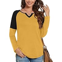 ALIGADUO Womens Raglan T Shirts Long Sleeve V Neck Tunic Tops Color Block Fall Casual Pullover
