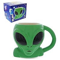 Green Alien Cartoon Novelty Mug: Ceramic Cute Coffee Mugs & Tea Cup, Cool & Unique UFO Shaped Alien Mug for Coffee Lovers Gifts - 17 Oz.