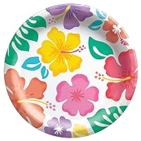 Amscan Multicolor Summer Hibiscus Round Disposable Paper Plates - 8.5