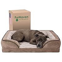 Furhaven Orthopedic Dog Bed for Large/Medium Dogs w/ Removable Bolsters & Washable Cover, For Dogs Up to 55 lbs - Plush & Velvet Waves Perfect Comfort Sofa - Brownstone, Large