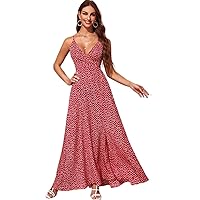 Surplice Neck Tie Back Ditsy Floral Dress (Color : Red, Size : Small)