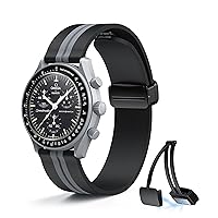Bands for Moonswatch Watch,20mm Soft Silicone Strap Compatible with Omega x Swatch MoonSwatch Speedmaster Watch,Quick Release Magnetic Buckle Waterproof Replacement Strap for Swatch Omega Men Women