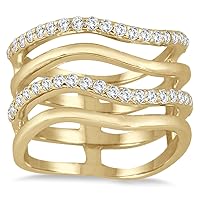 3/8 Carat TW 4 Row Diamond Wave Ring in 10K Yellow Gold