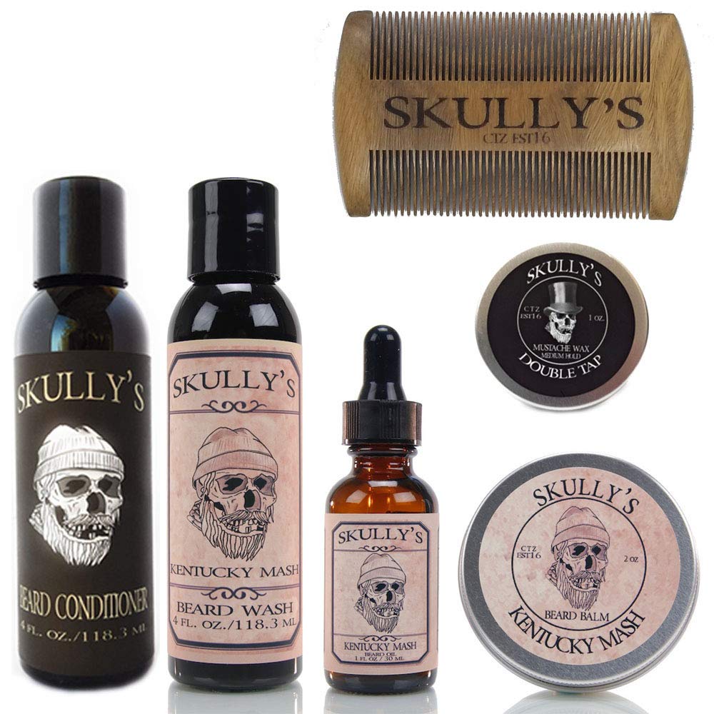 Skully's Ultimate Kentucky Mash Beard Care Kit (Sandalwood & Spice Scent) - Beard Oil, Beard Balm, Beard Comb, Beard Conditioner, Mustache Wax ...