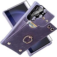 Galaxy S24 Ultra Wallet Case with Credit Card Holder,Leather Shockproof Protective Phone Cover 360°Rotation Ring Stand and RFID Blocking for Samsung Galaxy S24 Ultra 6.8 inch,Lavenders