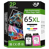65XL Ink Cartridges Black Color Combo Pack High Yield Replacement for HP Ink 65 65XL Fit for HP Deskjet 3755 3772 3700 3722 3752 2600 2622 Envy 5055 5000 5070 5052 5012 Printer (1 Black,1 Tri-Color)