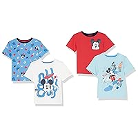 Amazon Essentials Disney | Marvel | Star Wars Boys' Short-Sleeve T-Shirts (Previously Spotted Zebra), Pack of 4, Mickey Print, Large