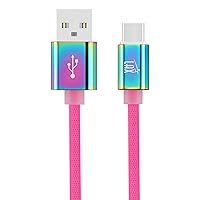 LAX Gadgets USB C Cable - Nylon Braided USB-C Charging Cable & Data Transferring - USB A to USB C for Android Phones, Google Pixel, Apple MacBook & Samsung Galaxy Phones - 6ft - Rainbow (USBC6BOW)