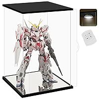 NONEMEY Clear Acrylic Display Case with Remote Control Light for Unicorn Gundam，Dustproof Model Showcase Organizer Box, Display Case for Collectibles (13.7x9.8x21.6inch,35x25x55cm)