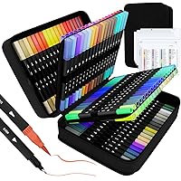 Caliart 34 Dual Brush Pens Art Markers, Artist Fine & Brush Tip Pen Coloring Markers for Kids Adult Coloring Book Bullet Journaling Note Taking