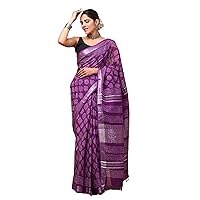 Women Hand Block Printed Linen Saree And Blouse Saree With Stiching Blouse Muslim Sari 5851