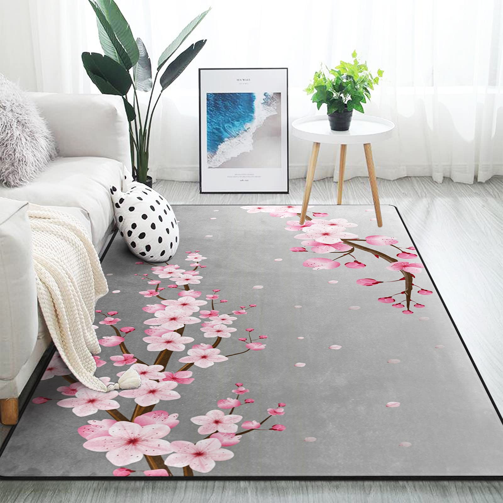 ALAZA Japanese Oriental Cherry Blossom Area Rug Rugs for Living Room Bedroom 7' x 5'