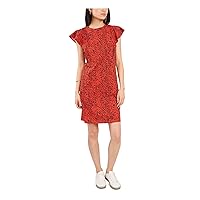 Vince Camuto Womens Red Animal Print Flutter Sleeve Round Neck Short Party Dress L