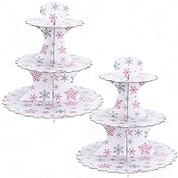 2 Set of 3 Tier Pink Snowflake Party Cupcake Stand It's Cold Outside Baby Shower Tier Cardboard Cupcake Tray for Girls Birthday Gender Reveal Wedding Winter Party Supplies