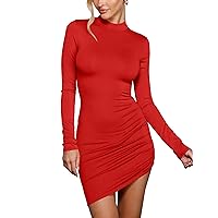 cailami Women's Sexy Bodycon Long Sleeve Tight Side Ruched Club Party Mini Dresses