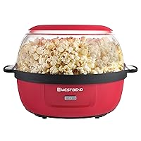 Stir Crazy Hot Oil Popcorn Popper, Popcorn Maker Machine with Large Serving Bowl Lid and Stirring Rod, 6 Qt, Red