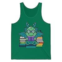 Funny Dragon and Books Nerds Cute Dragon Reading A Book Tank Top for Men Women