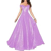 Off Shoulder Sparkly Sequin Prom Dresses Long Sweetheart Wedding Party Dress Formal Ball Gown for Women