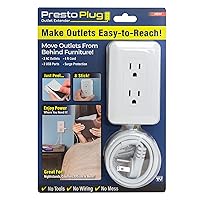 Ontel Presto Plug Outlet Extender for Relocating Unreachable Power Outlets, 4ft Cord, Sticks Easily on Wall, Provides Surge Protection, 2 AC Outlets, 2 USB Ports & Built-in Shelf