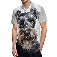 Schnauzer Dog Watercolor Men's Hawaiian Shirts Short Sleeve Regular Fit Button Down Summer Beach Shirts
