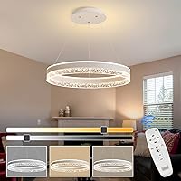 Modern LED Pendant Light 50W Dimmable LED Chandelier with Remote 1 Ring Circular Hanging Light Fixture 19.7in White Pendant Lighting for Kitchen Island Dining Room Bedroom Living Room