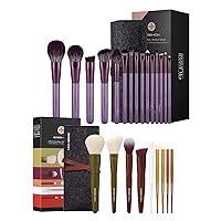 EIGSHOW 15pcs Professional Makeup Brushes Kit & 9pcs 5 Colors Essential Kabuki Makeup Brush Set with Ultra-soft Synthetic Fibers for Powder Blush Concealers Contouring Highlighting (Warm Colors)