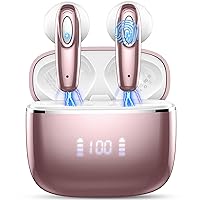 Wireless Earbud, Bluetooth 5.3 Headphones 40H Ear Buds Deep Bass Stereo with Mini Charging Case, Bluetooth Earbud with Dual Mics Call, IP7 Waterproof in-Ear Earphones for Android iOS Phone rose gold