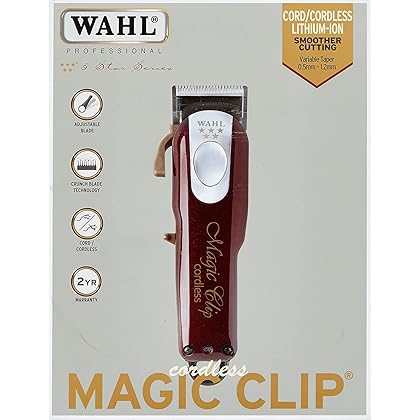 Wahl Professional 5-Star Cord/Cordless Magic Clip #8148 - Great for Barbers and Stylists - Precision Cordless Fade Clipper Loaded with Features - with Bonus Neck Duster (Burgundy)