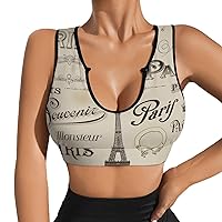 Paris Calligraphy Women's Sports Bra Workout Yoga Tank Top Padded Support Gym Fitness