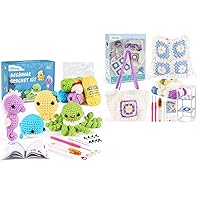 Pllieay 4 Pattern Crochet Animal Kit + 2 Styles 5 Cotton Crochet Bag Knitting Kit with Step-by-Step Video Tutorials
