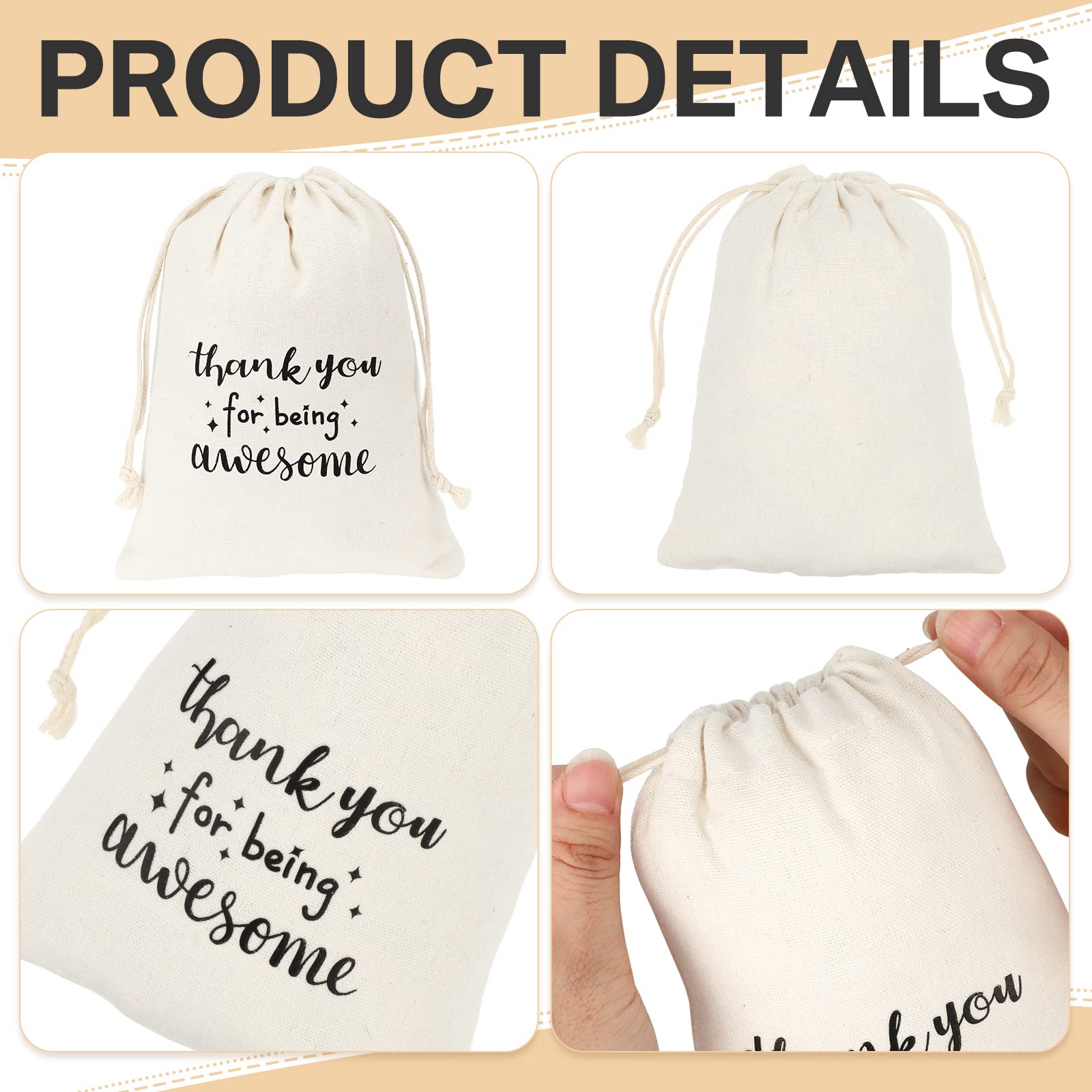 Fumete 20 Pcs Gift Drawstring Bags for Employee Coworker Colleague, Thank You for Being Awesome Bags, Thank You Drawstring Gift Bags Lovely Bag for Thanksgiving Christmas(White & Black, 5 x 7 Inch)