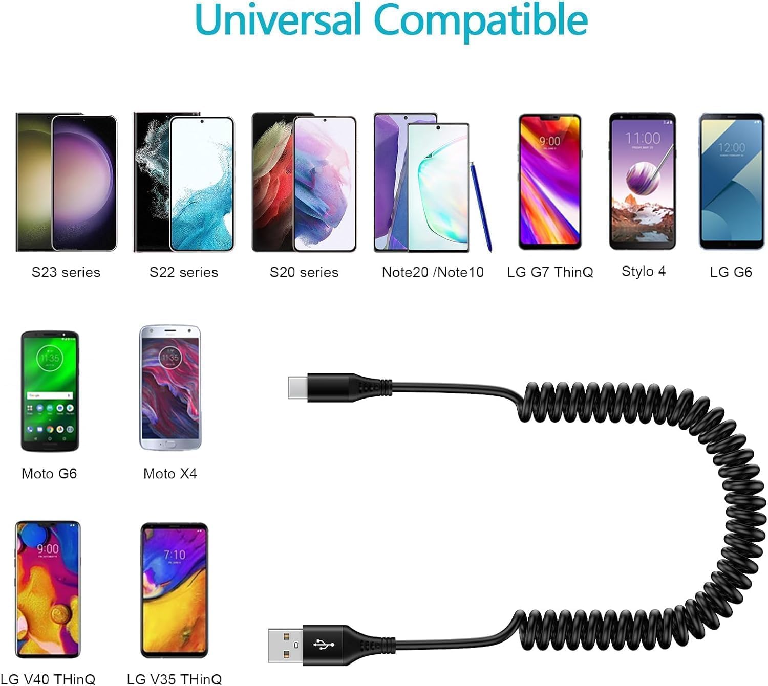 Retractable Auto Type C Cord Fast Charging 2Pack 5ft Spring USB C Cable for Car Coiled iPhone 15Pro Max,15 Plus,15+,15 Ultra,Pixel 8/8 Pro 7 Samsung Galaxy Z Fold 5/4/3/Z Flip5 A34 A54 S23 S22