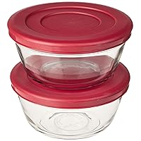 Anchor Hocking Glass Mixing Bowls with Lids, Cherry, 2.5 Quart (Set of 2) -