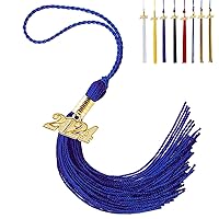 2024 Graduation Tassel, Graduation Cap Tassel with 2024 Year Gold Charms for Graduation Cap, Assel Charm for Graduate Hat Ceremonies Accessories (Blue)