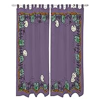 Halloween Kitchen Curtains 96 Inch Length, Light Filtering Window Curtains Tab Top Cafe Curtains for Kitchen Bedroom Bathroom Window Treatment Drapes 2 Panels Tombstone Bat Moon Purple Backdrop