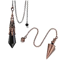 Top Plaza Bundle – 2 Items: Bronze Metal Copper Spiritual Point Pendulum & 12 Facted Black Obsidian Pendulum