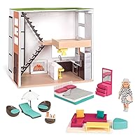 Lori Dolls – Living Room, Kitchen, Bedroom, Outdoor Patio Loft – Dollhouse & Accessories for Mini Dolls – Playset with 6-inch Doll – 3 Furniture Sets – 3 Years +,Multi Color,LO37071Z