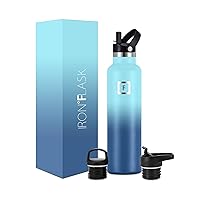 IRON °FLASK Sports Water Bottle - 3 Lids (Narrow Straw Lid) Leak Proof Vacuum Insulated Stainless Steel - Hot & Cold Double Walled Insulated Thermos, Durable Metal Canteen - Blue Waves, 24 Oz