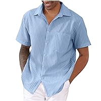 Linen Shirts for Men Cuban Summer Beach Short Sleeve Button Down Shirt Casual Solid Guayabera Vacation Weddding Tunic Tops
