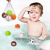 Bath Toys, 5 PCS Bathtub Toys for Kid 1-3 4-8 Soft Sport Balls Bath Toys Boys Girls Mold Free No Mold No Hole Bath Toys for Toddlers Swimming Pool Beach Shower Toys Fun Infant Baby Bath Toys