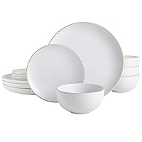 Gibson Home Rockaway Round Stoneware Dinnerware Set, Service for 4 (12pcs), White