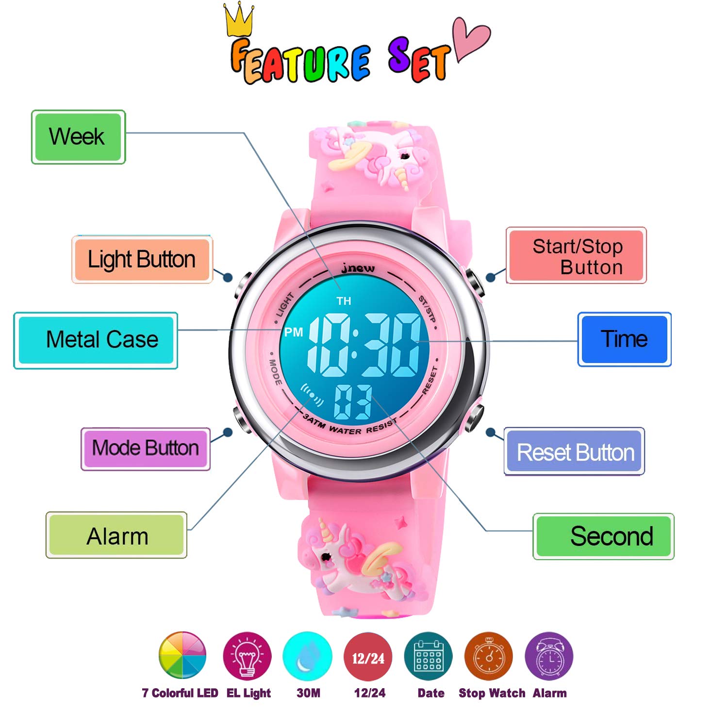 YxiYxi Kids Watches 3D Cute Cartoon Digital 7 Color Lights Toddler Wrist Watch with Waterproof Sports Outdoor LED Alarm Stopwatch Silicone Band for 3-10 Year Boys Girls Little Child