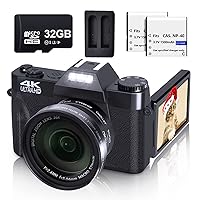 Digital Camera for Photography and Video VJIANGER 4K 48MP Vlogging Camera for YouTube with 180° Flip Screen,16X Digital Zoom,52mm Wide Angle & Macro Lens, 32GB TF Card, 2 Batteries (W01-Black)