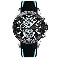 rorios Luxury Men's Silicone Strap Wristwatches Stainless Steel Calendar Luminous Stopwatch Multifunctional Silicone Strap Watch