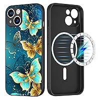 GUAGUA Compatible for iPhone 14 Case with MagSafe Glow in The Dark Cute Blue Butterfly Noctilucent Luminous Cover for Women Men Slim Thin Shockproof Protective Phone Cases for iPhone 14 6.1