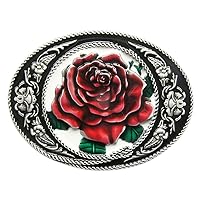 Vintage Style Enamel Western Rose Flower Oval Belt Buckle